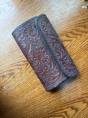 Vintage Hand Tooled Floral Leather Clutch